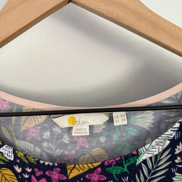 Boden US 8 Amelie Jersey Dress Floral Bird Print Navy Pink - Picture 7 of 10